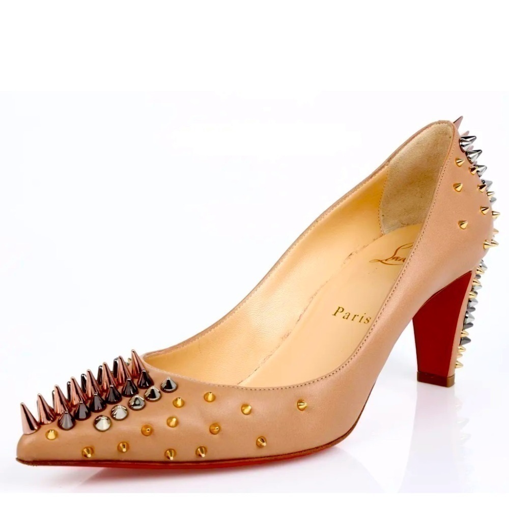 Christian Louboutin Dinosa multicolor spikes 70mm Napa leather Nude pumps EU39.5 - Picture 5 of 10